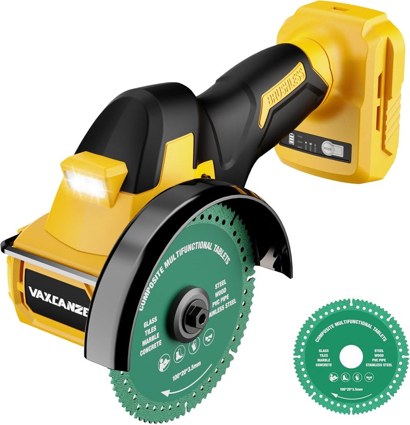 VAXCANZE أداة قطع لاسلكية متوافقة مع بطارية DeWalt 20V Max، محرك بدون فرشاة بسرعة 18,000 دورة في الدقيقة، شفرات 4" (2 قطعة) مع غطاء للغبار، سمك الشفرة الأقصى 1.2 مم للخشب/المعدن/البلاستيك【البطاريات غير مدرجة】 - Image 1